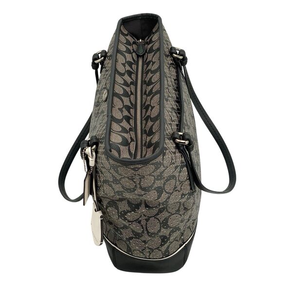 Coach Peyton Perforated Zip Top Tote F29886 Black White Signature Logo - Picture 9 of 16